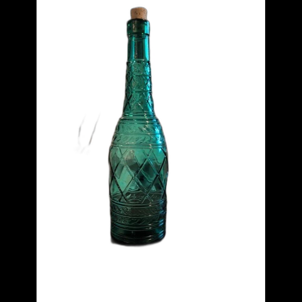 Vintage Teal Green Glass Decanter Bottle Diamond Lattice with Cork Stopper